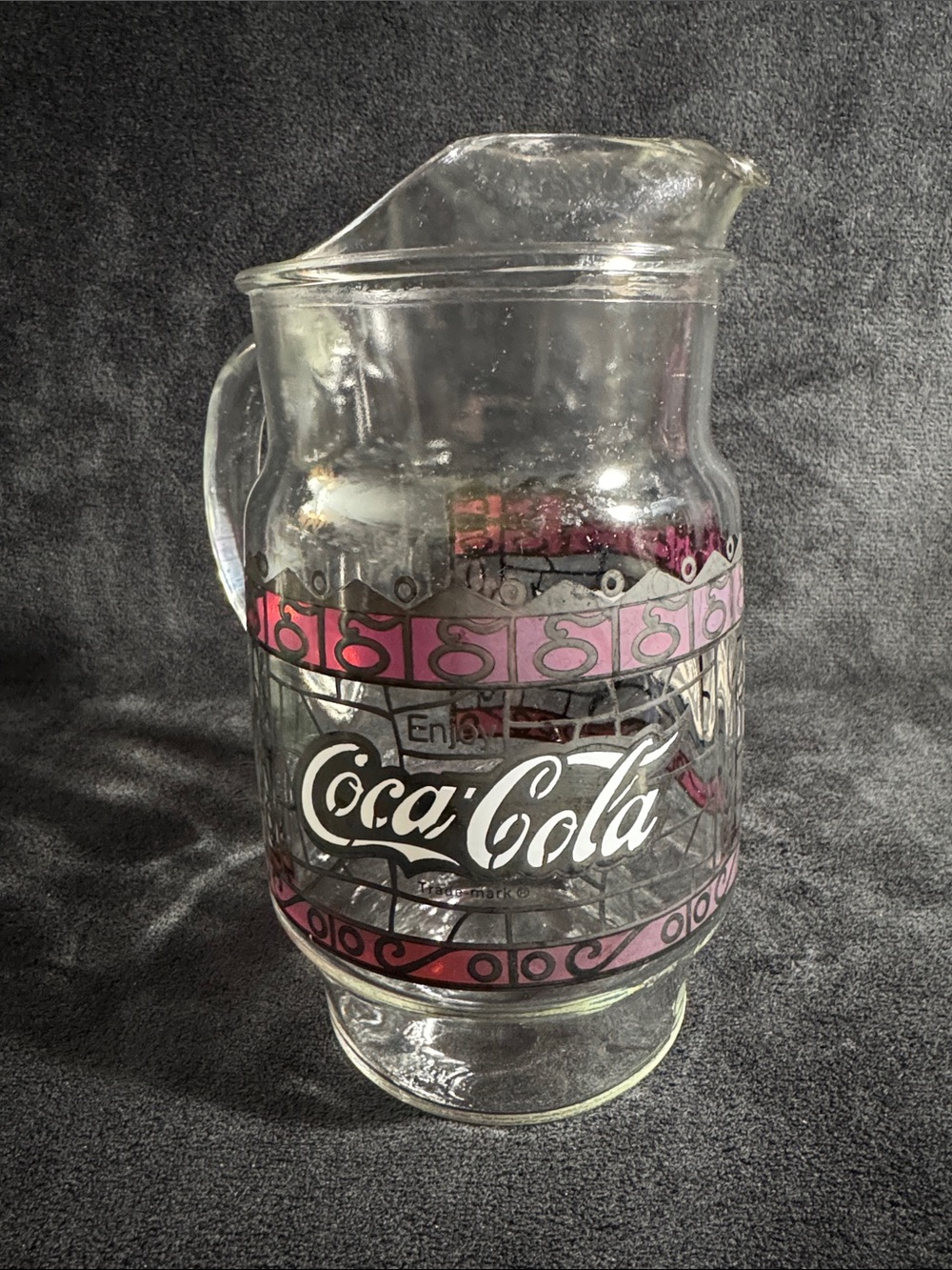 Vintage 1970s Coca Cola Tiffany-style Stained Clear Glass Pitcher